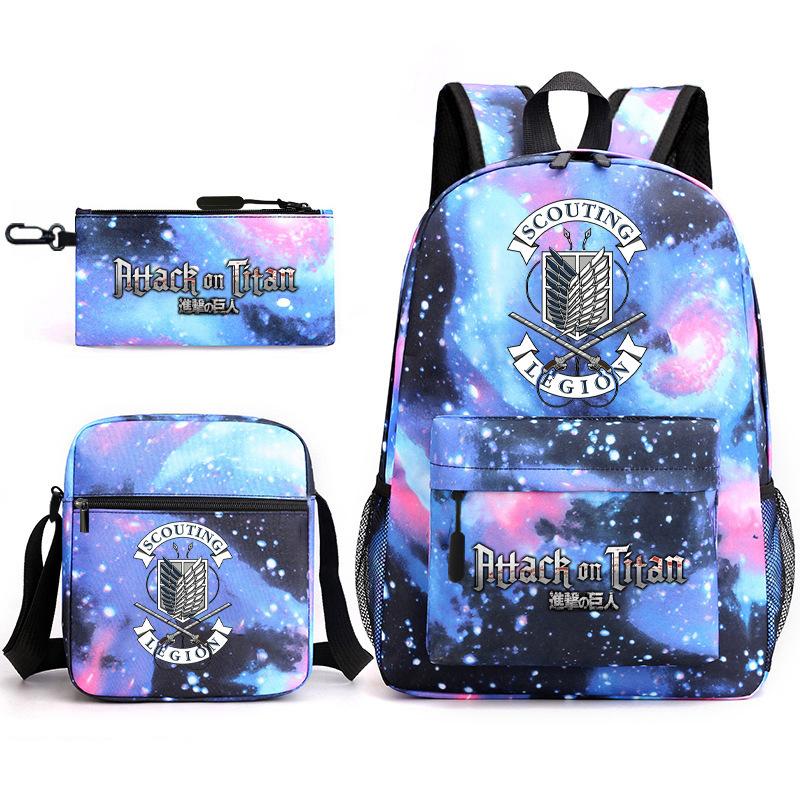 Attack Giant Elementary School Bag Backpack Casual School Bag Three-piece Set