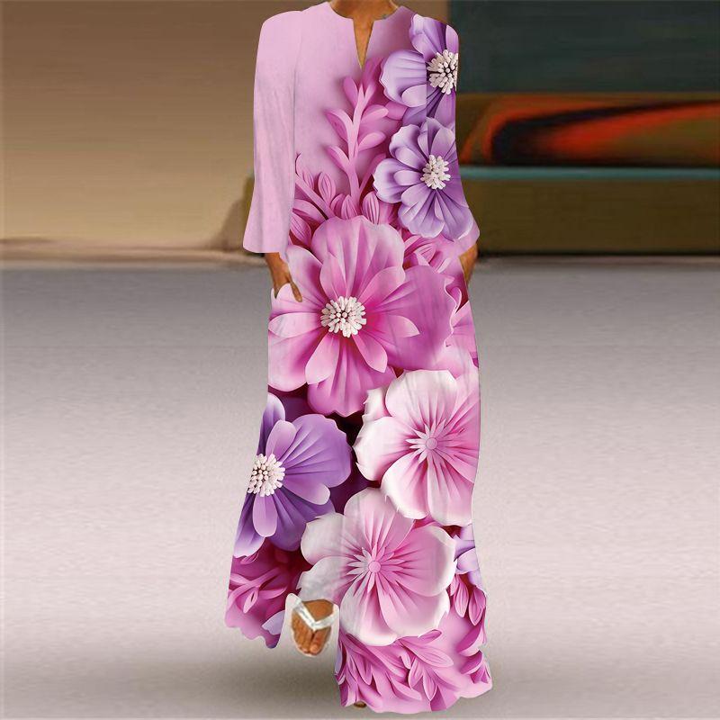 Long Sleeve Dress Classical Beauty Pattern Print Dress Stage Show Performance Wear Travel Photography Clothes