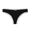 Women Pure Cotton Sexy Lace Mid Waist Ladies Thong Underwear