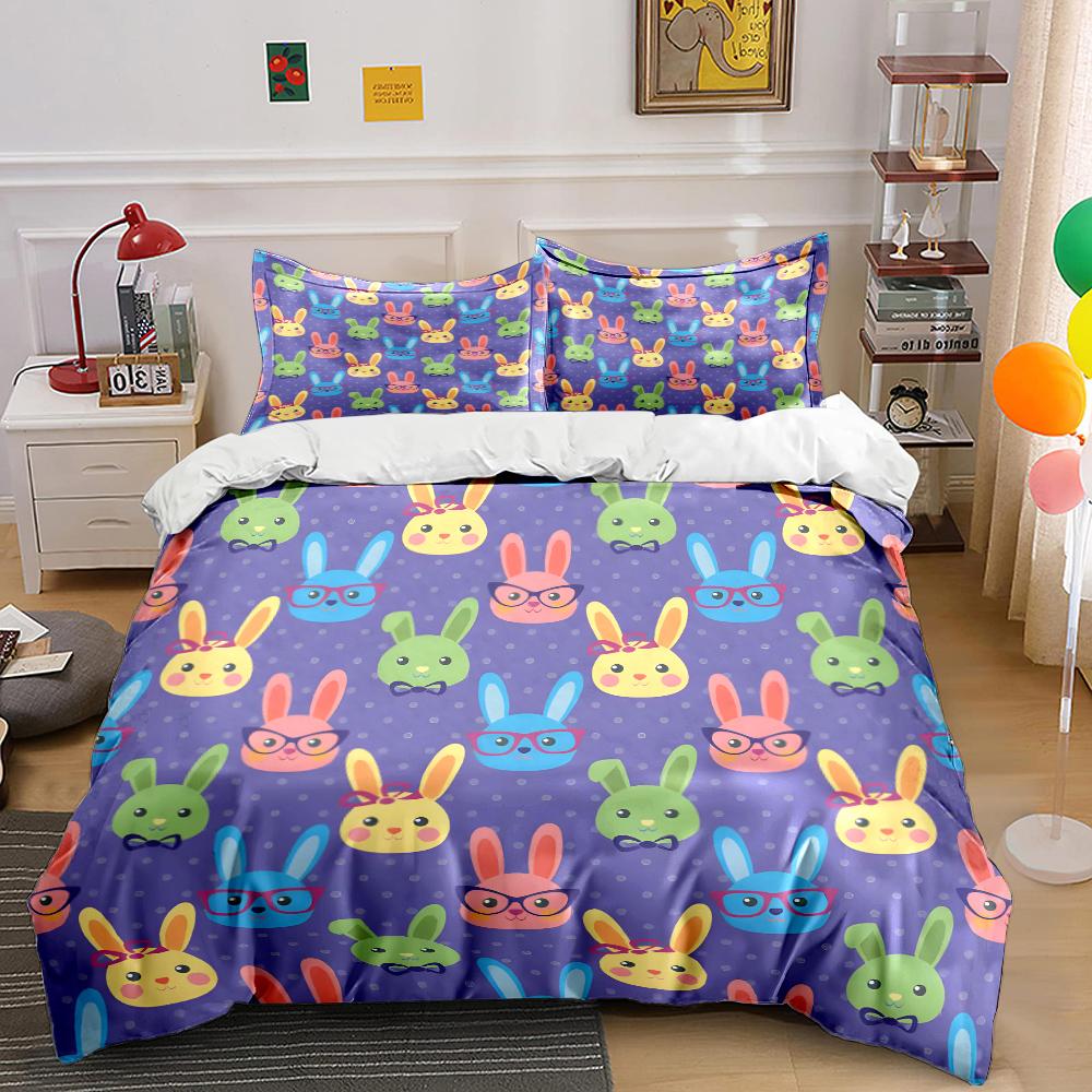 Cute colorful bunny pattern Bedding Set for Kids Luxury Gift 3pcs Digital Print Comforter Set Soft Comfortable Breathable
