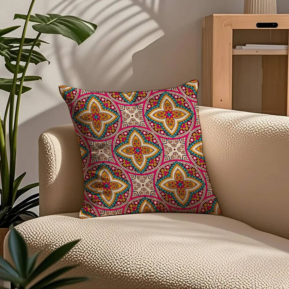 ART Indian Ethnic Pattern Pillow Case Comfort Sofa Bed Silky elegant Invisible zipper Custom Decorative cushion cover