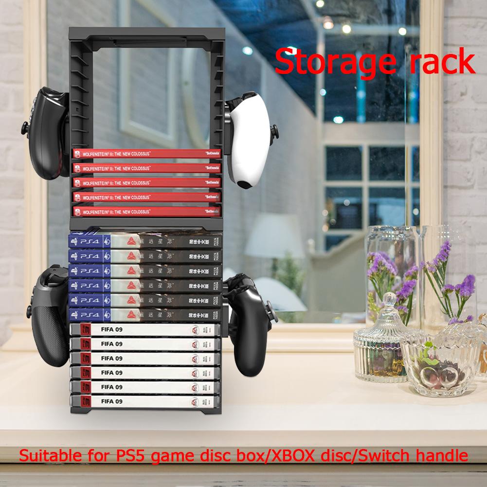 24 Game Disc Card Storage Tower Holder for Nintendo Switch Gamepad Controller Stand Bracket for PS5/PS4/XBOX Series X/Xbox One