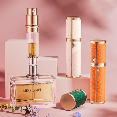 Mini Flacon de Luxe à Fond Rempli Parfum Auto-pompage 5ml Flacon Vaporisateur Cuir Véritable Brume Fine Récipient Cosmétique en Aluminium