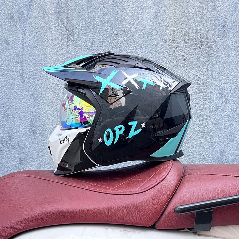 Street Fighter Motorcycle Helmet Men's and Women's Full Helmet Four Seasons Locomotive Retro Detachable Combination Helmet