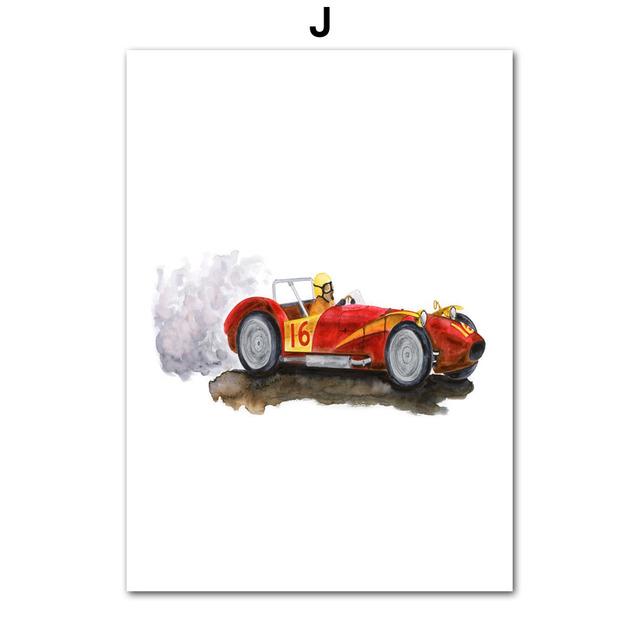 Jeřábový traktor, vysokozdvižný vozík, postřikovací bagr, závodní auto, malba na plátně, plakát a tiskárna, nástěnný panel, dekorace do dětského pokoje