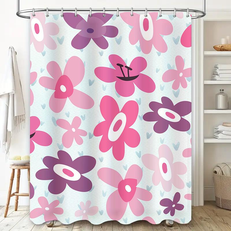 Vibrant Floral Print Bath Shower Curtain Set For Home Decor Pink Purple White Blue Fabric Waterproof Window Sheer