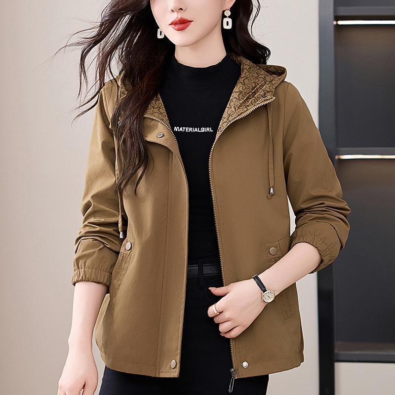 2024 Spring/Autumn Women's Loose Hooded Jacket - Plus Size, Casual & Versatile for Middle-Aged Moms