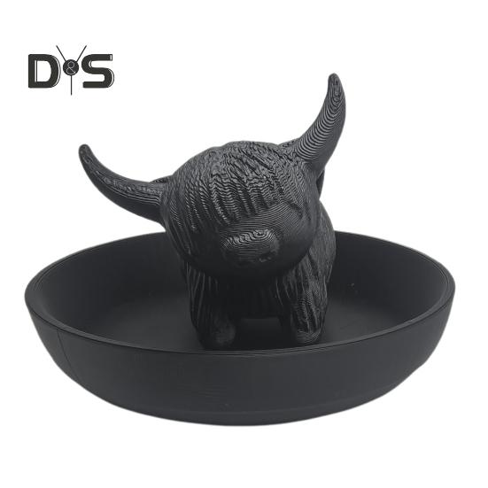 

Держатель для кольца коровы Хайленд, мини-блюдо для кольца коровы Хайленд, пластиковая статуэтка крупного рогатого скота, подставка для ювелирных изделий на годовщину свадьбы, помолвку, подарок чёрный