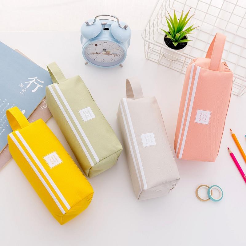 Large Capacity Double Layer Double Zipper Simple Korean Style Oxford Cloth Portable Pencil Case Stationery Bag