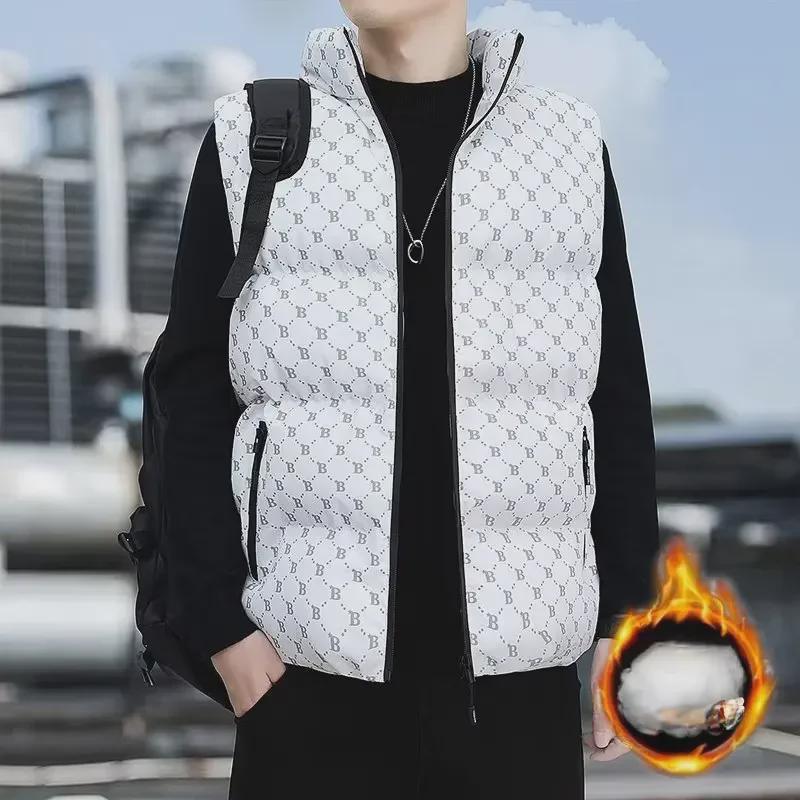 

Мужской модный жилет с воротником-стойкой: Осенне-зимняя хлопковая куртка для молодежи - повседневный, модный дизайн с буквами M белый