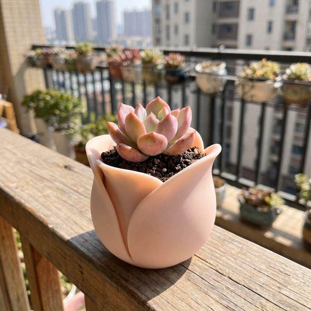 Unique Mini Rose Shape Pots Plastic Green Onion Pots Modern 3D Printed Plant Pot  Indoor Plants