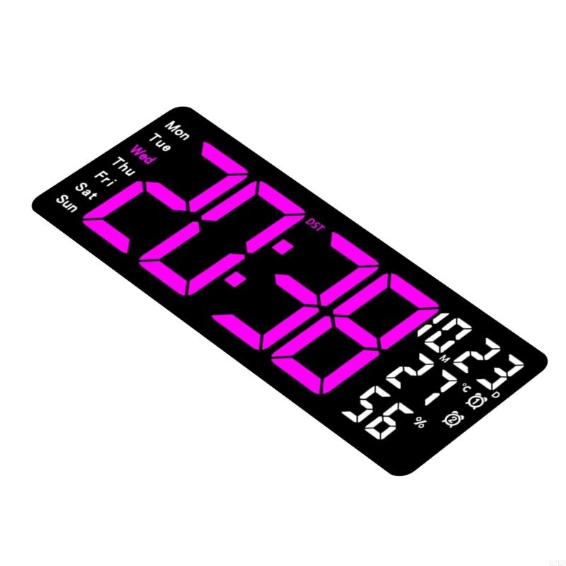 62KD Large 17.3Inch LED Wall Clock with Remote Control Auto Brightness Temperature Date Display for Living Room or Office