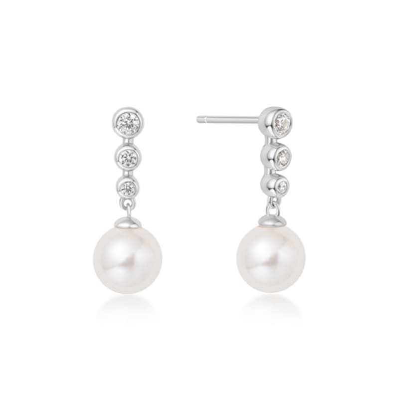 ANIA HAIE Silver Tennis Beads Stone Pearl Drop Stud 925 Silver Earrings E065-03H