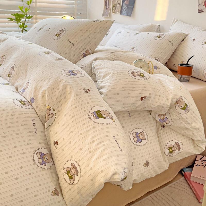 Small Fresh Washed Cotton Four-piece Set, Bedding Quilt Cover, Dormitory Single Bed Three-piece Set