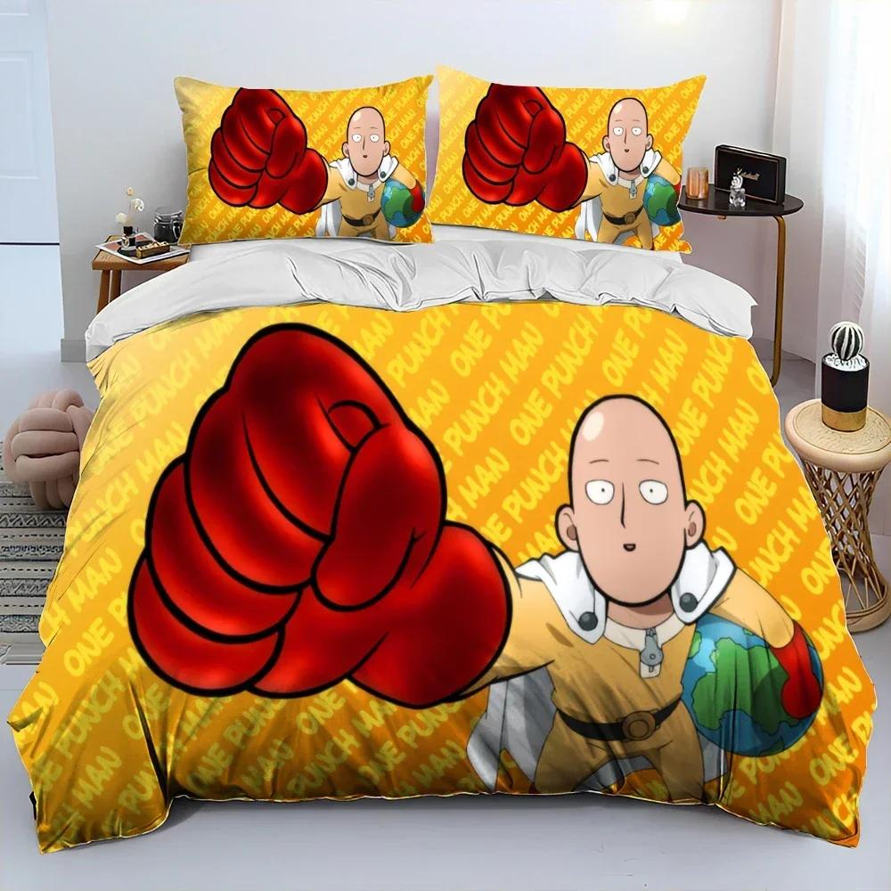 Lyxigt Nytt 3D-tryck ONE PUNCH MAN, Anime Tecknad Serie Täcke Sängklädesset, Påslakan Sängset Quiltöverdrag Örngott Sängklädesset