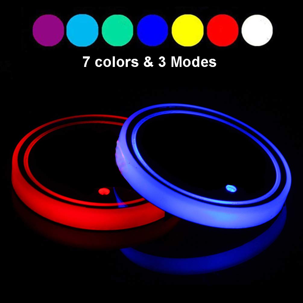 Dalimo LED Cup Holder Lights, 2 Pieces Car Cup Holder LED Lights, 7 Colors
