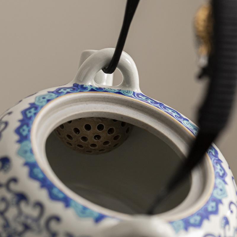 Beige Ru Kiln Beam Pot Brewing Teapot Household Ceramic Single Pot Light Luxury High-end Kung Fu Tea Set Large Single Use
