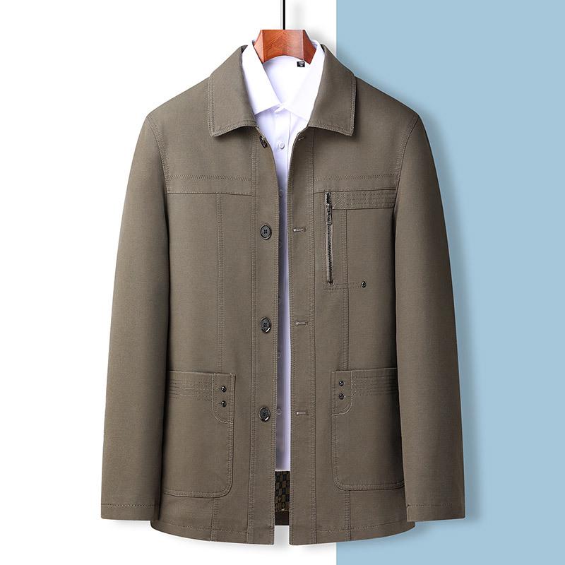 Men's Spring & Autumn Pure Cotton Lapel Jacket: Casual, Loose Fit for Middle-aged & Elderly