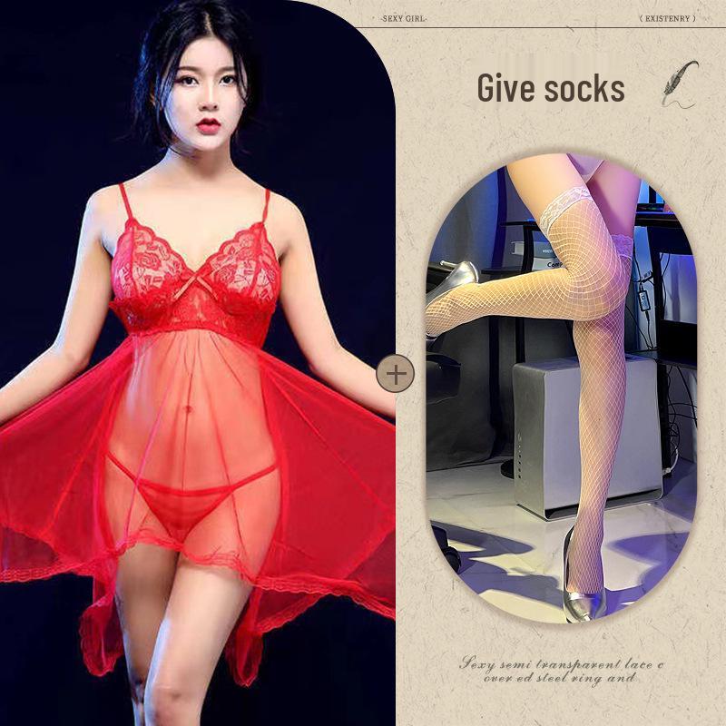 Damska Seksowna Bielizna z Siateczki i Koronki - Przezroczysta Koszula Nocna Plus Size na Wszystkie Sezony