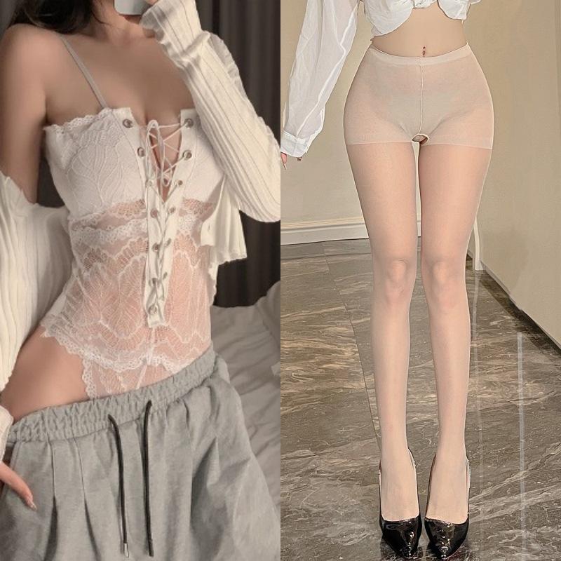 Sexy See Through Lace Erotic Bodystocking Open Crotch Teddy with Suspenders Harness Push Up Effect French Maid Costume for Women