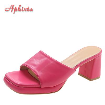 Fashion Aphixta Plus Size 45 46 Cool 7cm Chunky Heels Platform Women Flip Flops Summer Peep Toe Slides Fashion White Baby Pink Shoes