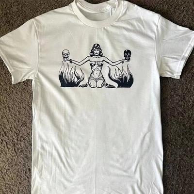 Skull Lady Printing White Grunge T-shirt Unisex Men Women Summer Short Sleeve 100% Cotton Tops Vintage Style Casual Tee Shirts