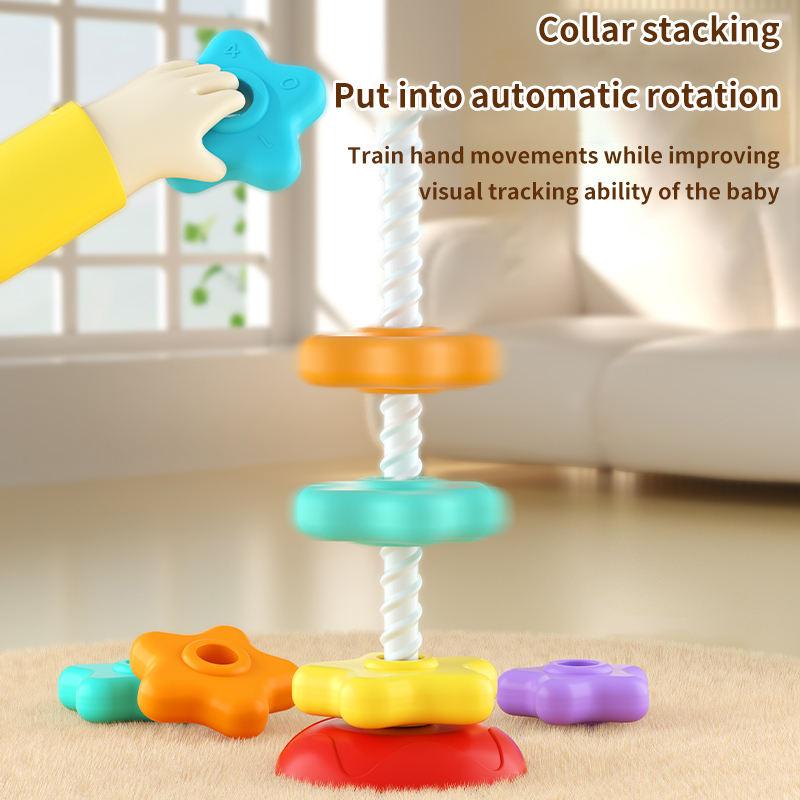 Montessori Children's Rainbow Rotating Ring Tower Puzzle Early Education Hand Eye Coordination Soothing Toy