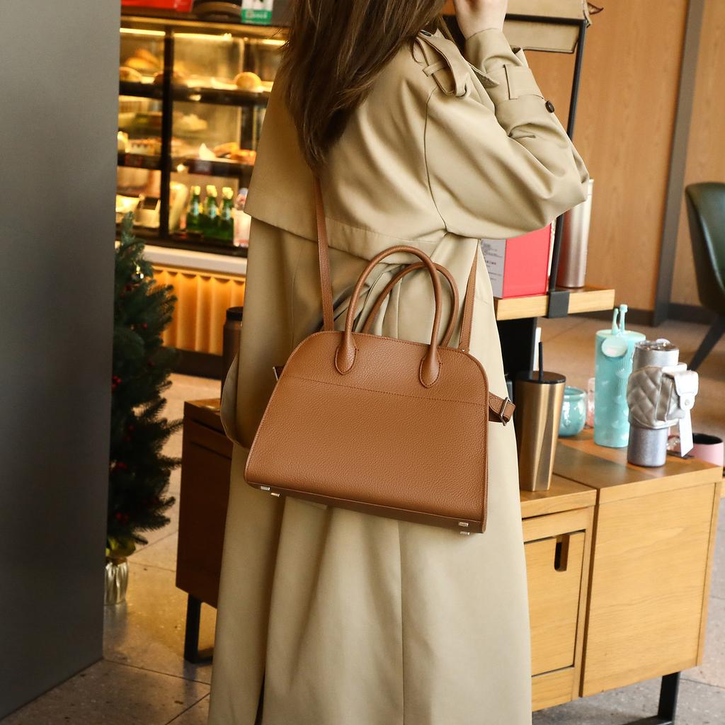 Women's bag 2025 new lychee pattern first layer cowhide shell bag large capacity niche commuting single shoulder diagonal hanging handbag