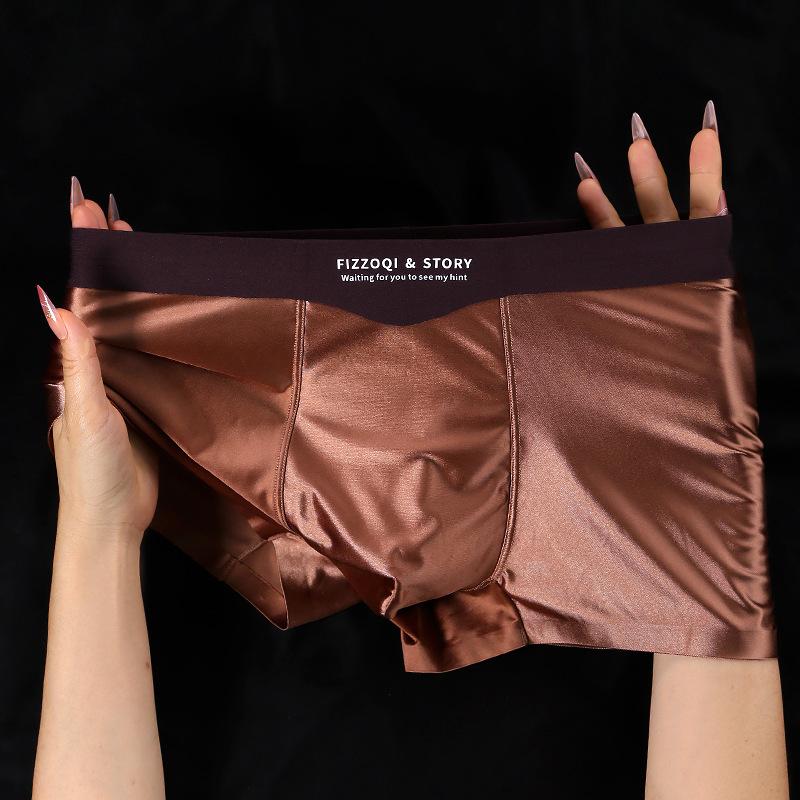 Men's Ice Silk Underwear Breathable Four Corner Solid Color Mid Waist Underwear