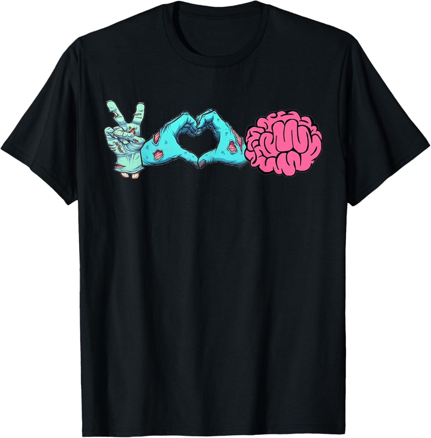 Cute & Funny Halloween Zombie Clothing | Peace Love & Brains T-Shirt S разноцветный