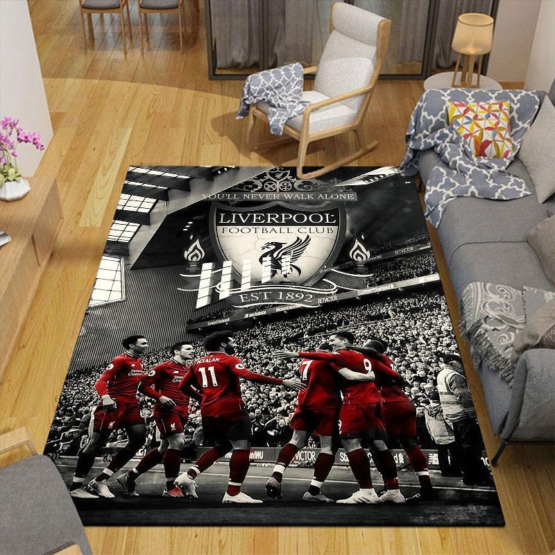 Tappeto Stampato Flanella Giocatori del Liverpool, Decorazione Divano Casa per Soggiorno e Camera da Letto, Tappetino in Flanella Antiscivolo per Sala Giochi