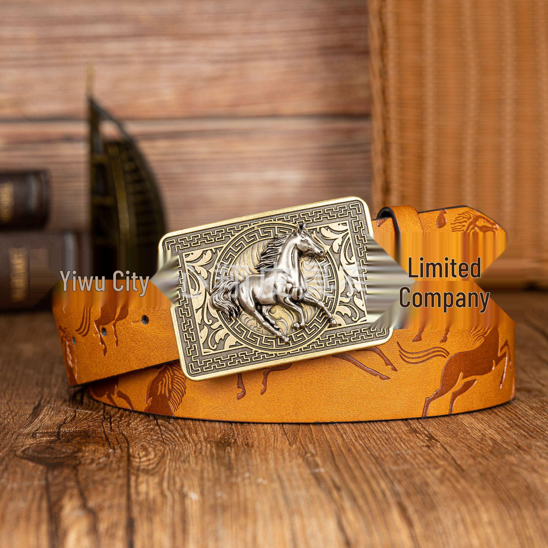 Western Cowboy Pegasus Buckle Retro PU Leather Unisex Belt 120 cm