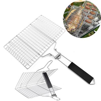 304 Stainless Steel BBQ Grill Barbecue Barbecue Kitchen Utensils Non-stick Basket Meat Vegetable Steak Massage Picnic Dining Bar