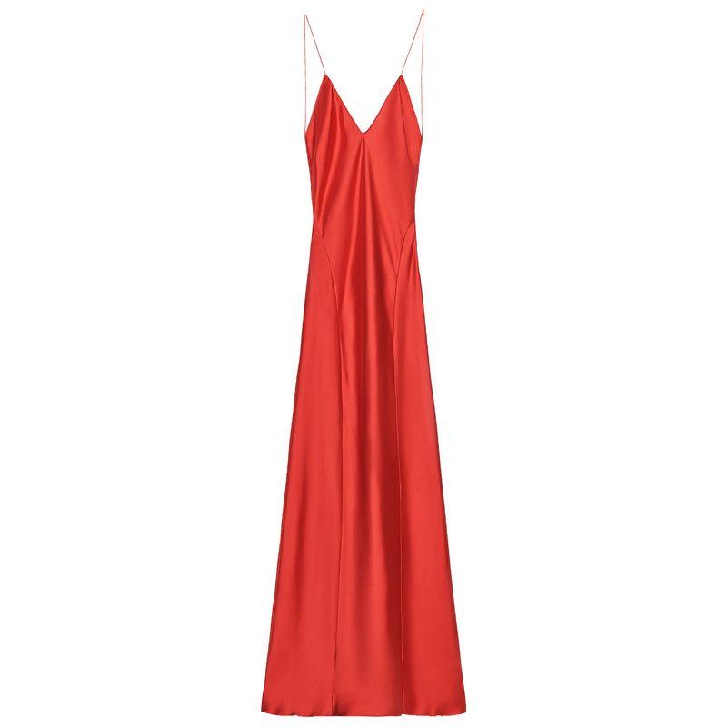 Zaprha 2025 Summer New V-neck Spaghetti Strap Backless Silk Satin Texture Long Sling Dress 3067213