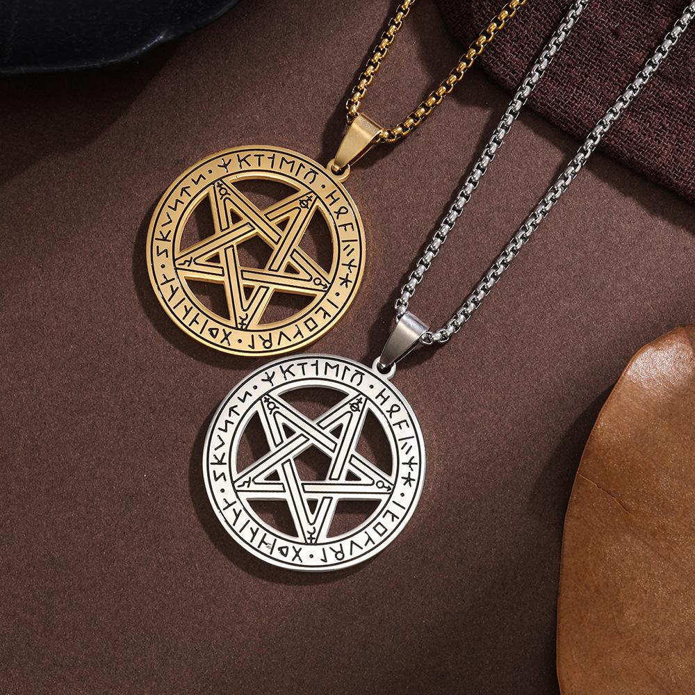 Viking Style Pentagram Sun Rune Necklace Supernatural Theme Movie Jewelry Stainless Steel
