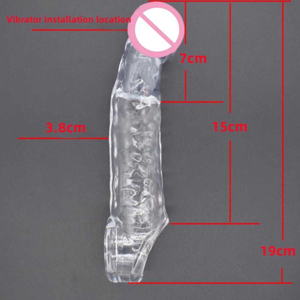 Reusable Penis Sleeve with Vibrator Penis Ring 19cm Clear Cock Ring Extender Soft Dick Enlarger for Couples Reusable Condoms