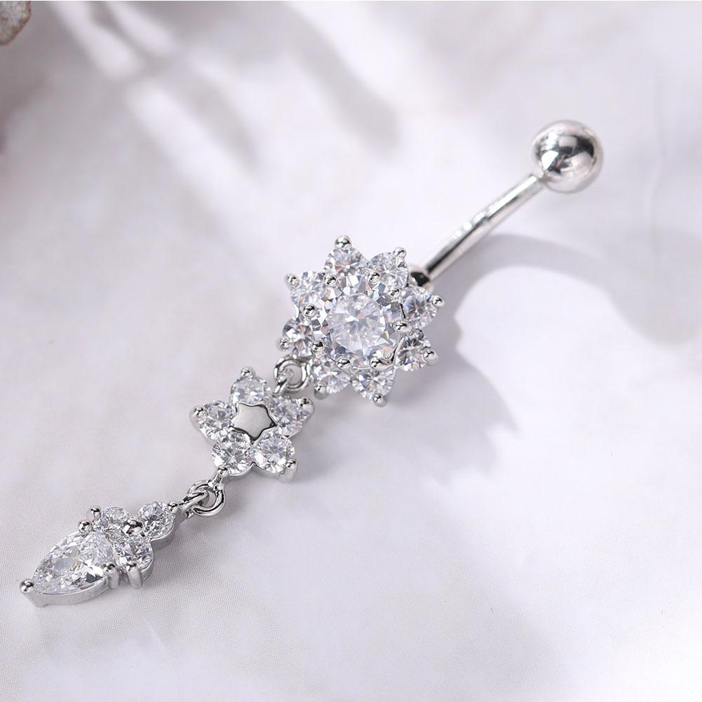 Flower Shaped Anti allergy Copper Belly Navel Ring Plating Body Piercing Jewelry Silver