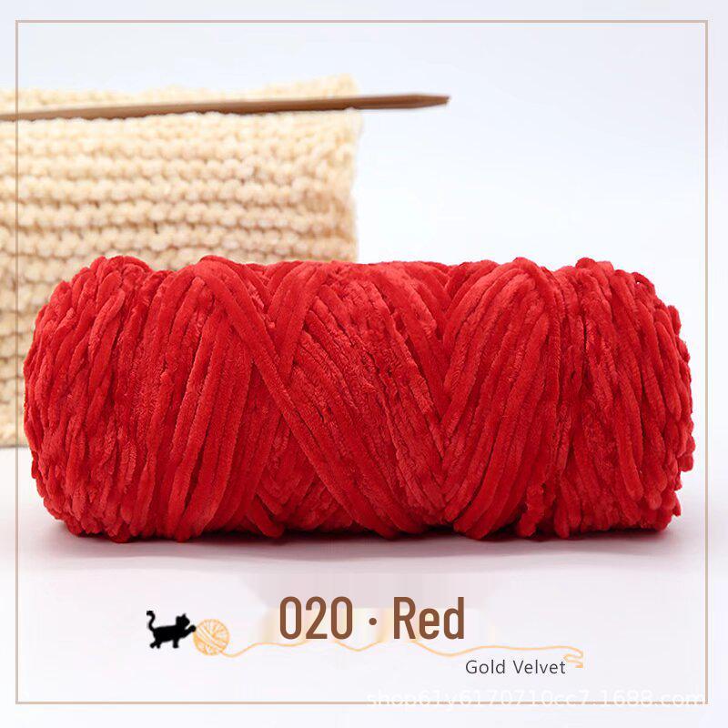 Golden Chenille Silk Velvet Yarn: Medium-Thick Polyester Yarn for Scarves, Glossy Velvet Crochet, and Wool Knitting Projects.