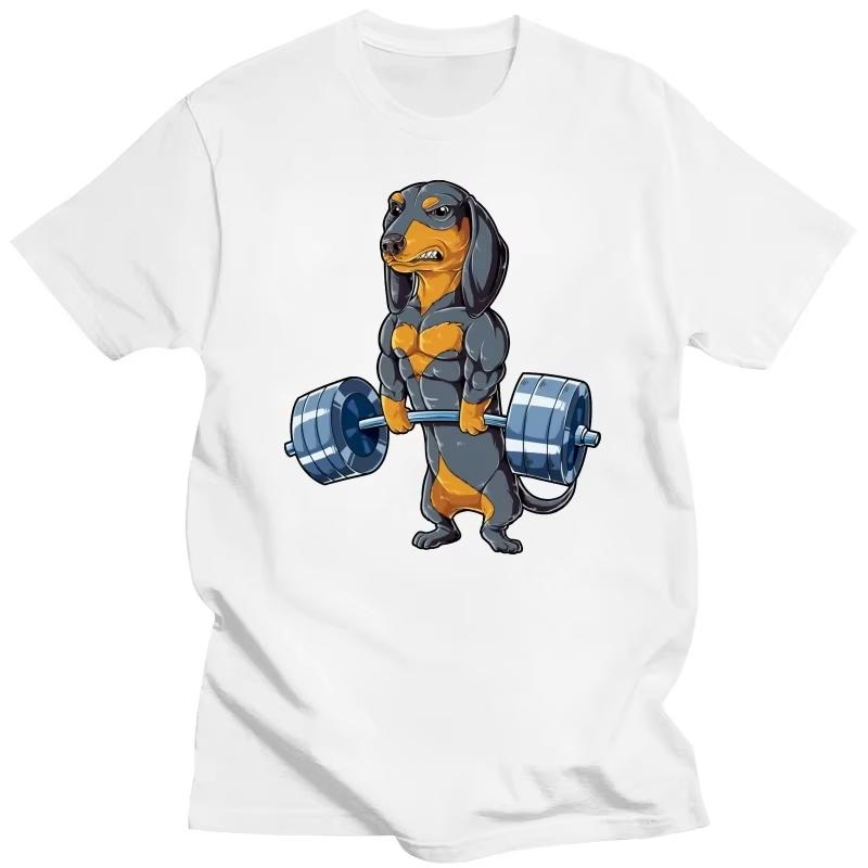 Dachshund Dog Weightlifting Funny Deadlift Gym T Shirts Graphic Cotton Streetwear Short Sleeve Birthday Gifts Summer Tshirt S