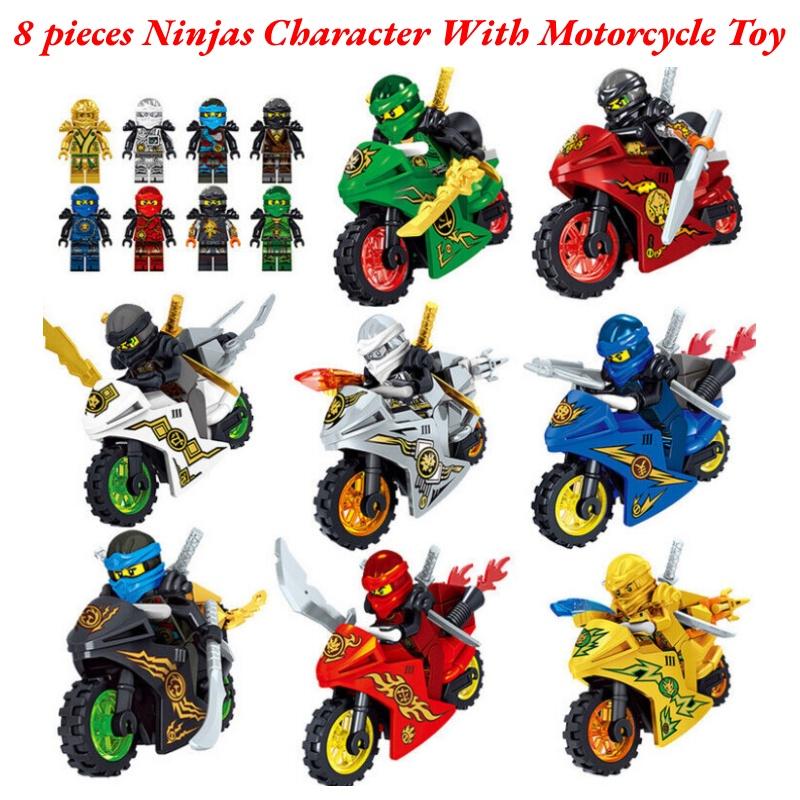 Ninjas Character Motorcycle Toy Set 8 Pieces Creative Brain Building Blocks