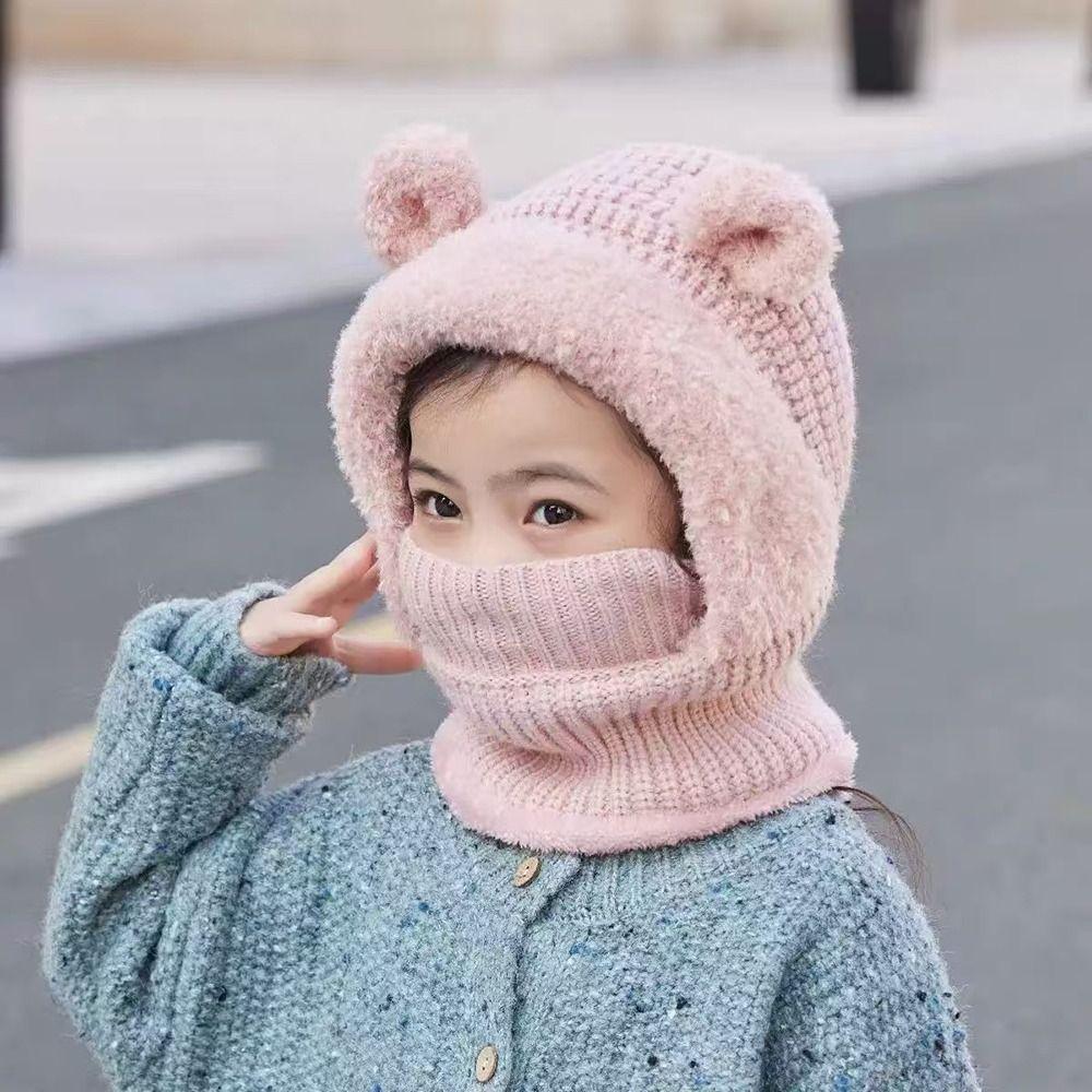 Woolen Kids Winter Hat Windproof Hooded Cap New Neck Warmth Cover Winter