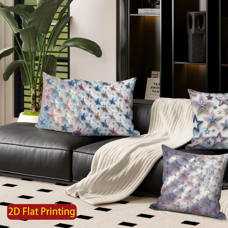 2D Pastel Star Print Decorative Pillow Covers` Pattern Cushion Cover Suitable For Sofa Bedroom Car Pillow Cover