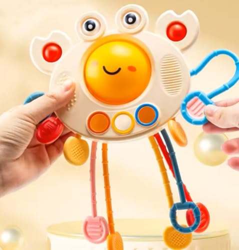 Cute crab Montessori sensory toy, silicone pull string teething toy, perfect for entertaining your baby while developing their motor and sensory skill