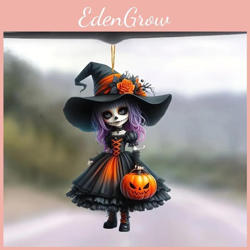 Car Acrylic Halloween Ornament Cute Witch Decor Auto Interior Tree Accessory