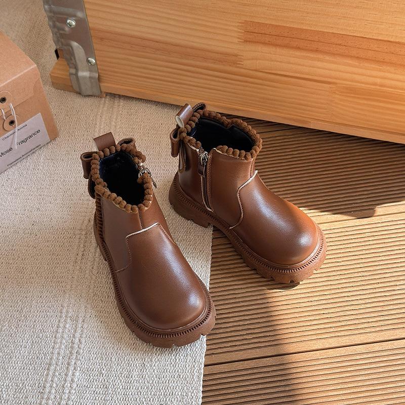 Kids Girls British Style Fleece Lined Soft Sole Princess Martin Ankle Boots