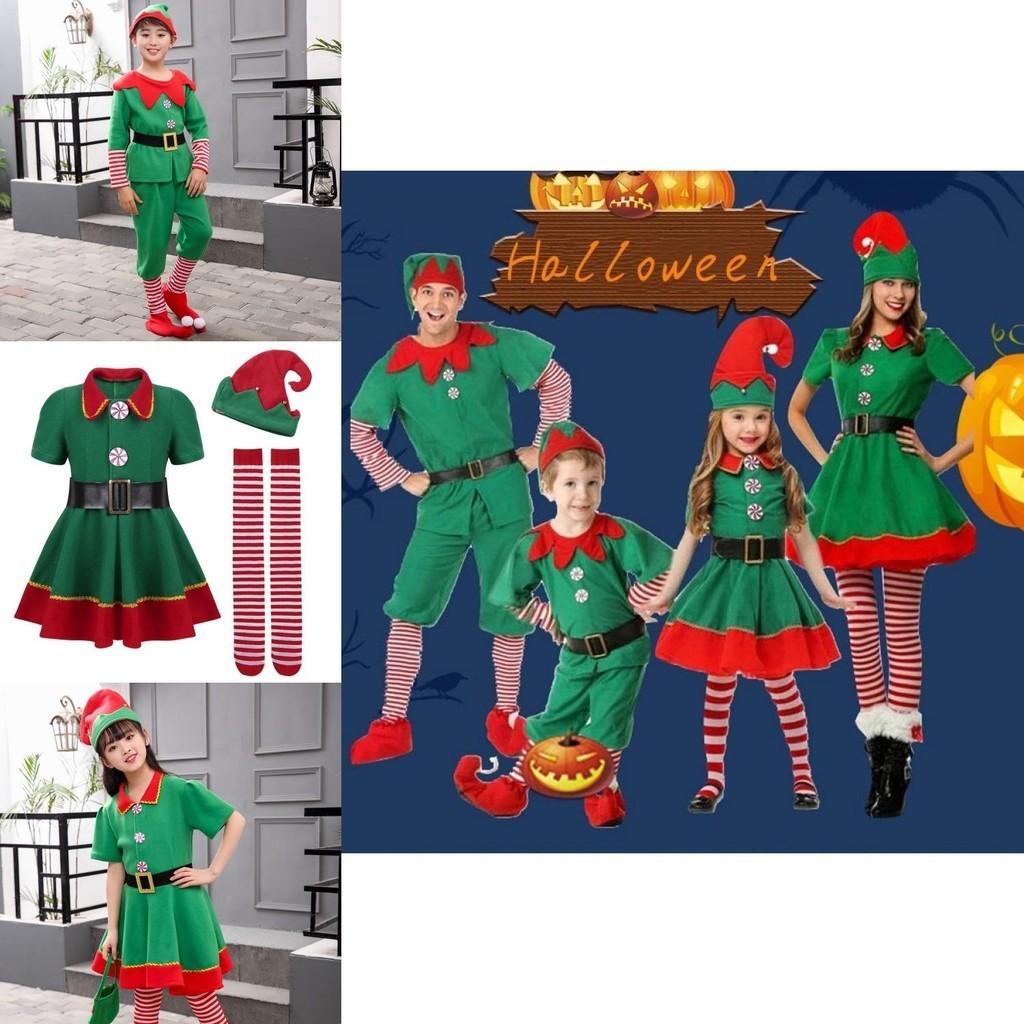 Festliches grünes Elfen-Weihnachtsmann-Kostüm für Erwachsene und Kinder Perfekt für weihnachtliche Familienfeiern