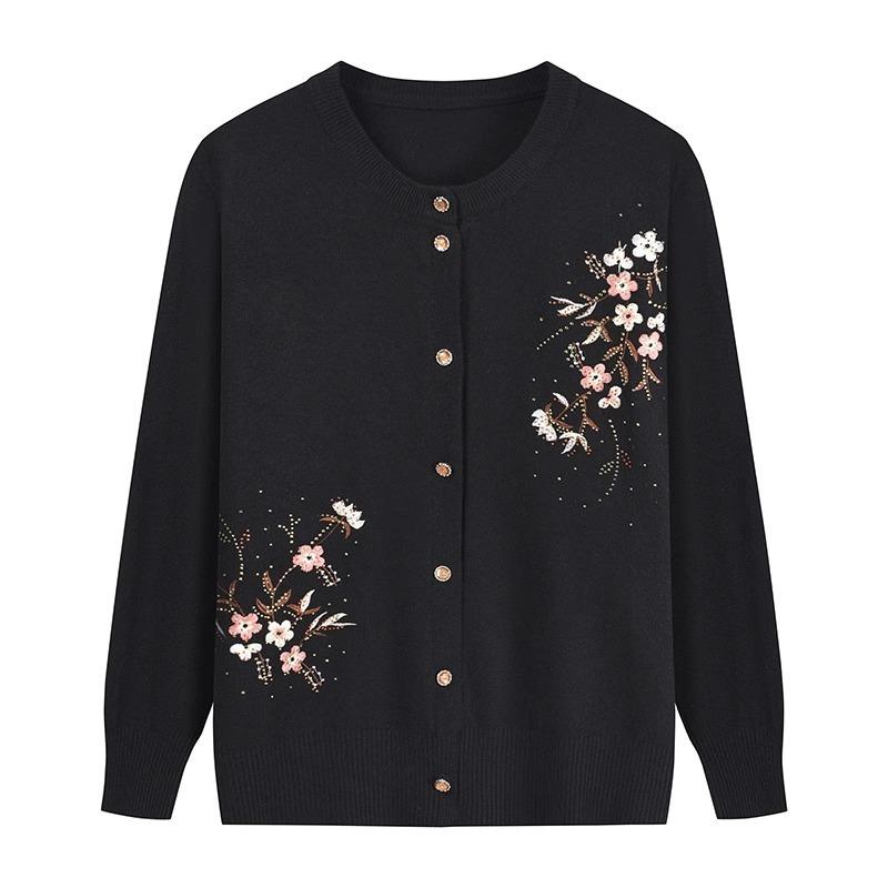 Embroidered Cardigans for the Elderly Middle-aged and Elderly Women's Knitted Sweaters Spring and Autumn Sweaters