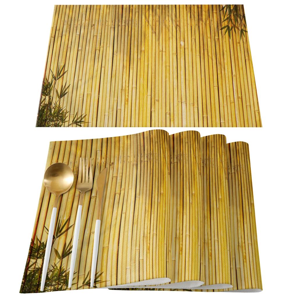 4 Pcs Placemat Brown Bamboo Pattern Table Mat For Dining Table Kitchen Accessories Coffee Tea Coaster