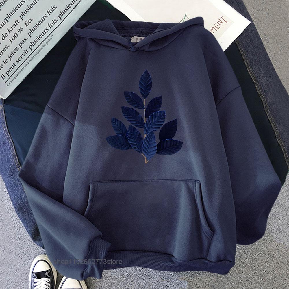 Blue and White Christmas Hoodies Men Chinoiserie Sweatshirts Leaf Print Clothes Y2k Top Women Winter Kpop Sudadera