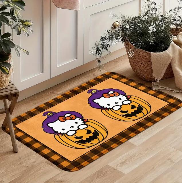 

Sanrio Hello Kitty Дверной коврик Официальный Хэллоуин Детская спальня Нескользящий коврик Шляпы-тыквы Ковер Украшение для дома Хэллоуин 30X50CM